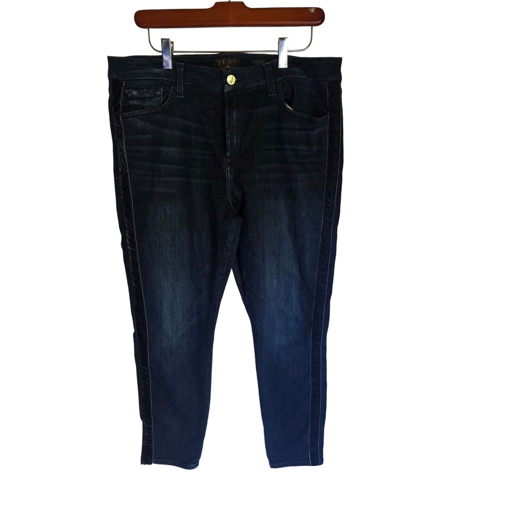 Jen7 by 7 For All Mankind Womens Ankle Skinny Jeans Dark Wash Velvet Stripe 14